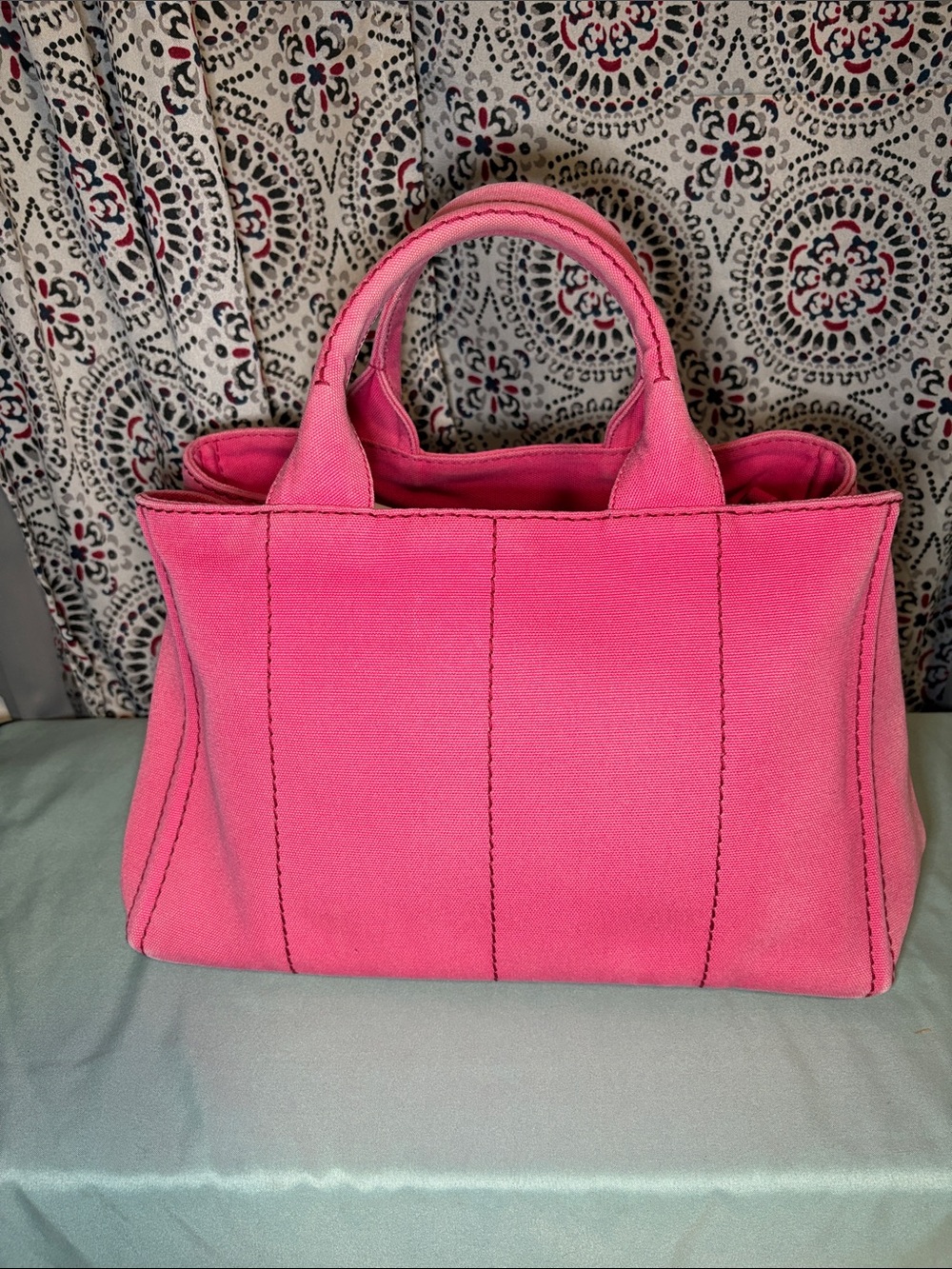 Prada Canapa Peonia Canvas Tote - Medium Handbag Pink BN2642 - Picture 7 of 16